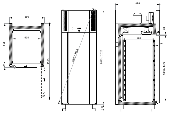 Afmetingen Gram BioBlood BR600D bloedkoelkast met glasdeur