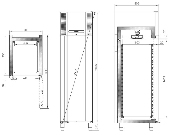 Afmetingen Gram BioPlus RF500 laboratorium vrieskast