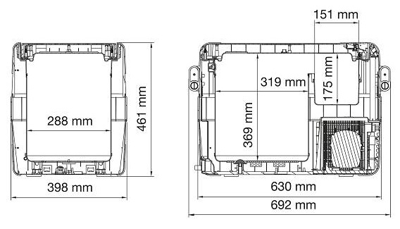 Afmetingen Dometic CFX 40W Professional compressor medicijnkoel- en vriesbox