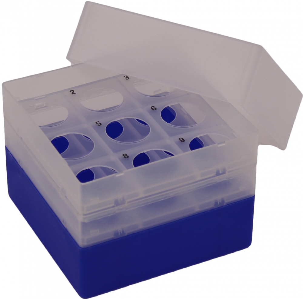 Cryobox polypropyleen 133x133x128 mm voor 15 of 50 ml centrifugebuizen