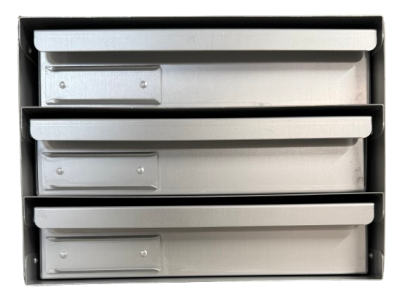 Aluminium opslagrek met 3 laatjes B 240 x D 560 x H 175 mm