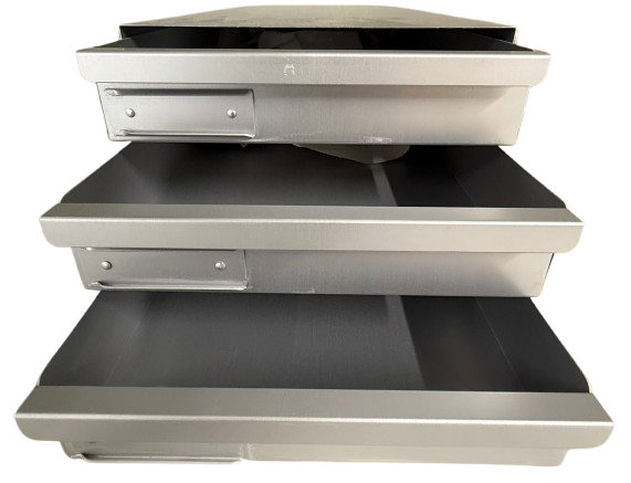 Aluminium opslagrek met 3 laatjes B 240 x D 560 x H 175 mm