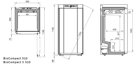 Afmetingen Gram BioCompact II RR310 medicijnkoelkast